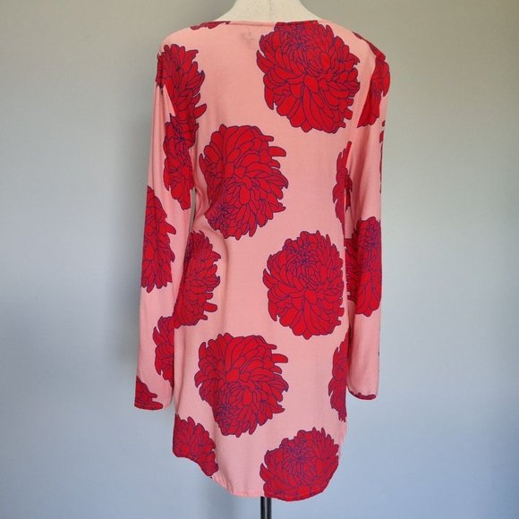 Mister Zimi Lotus Billie Red & Pink Floral Print Long Sleeve Blouse Size 10 - Picture 5 of 8